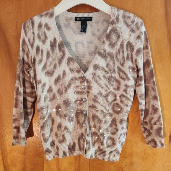 INC International Concepts Cropped Leopard Print Cardigan Size PS - Picture 1 of 6